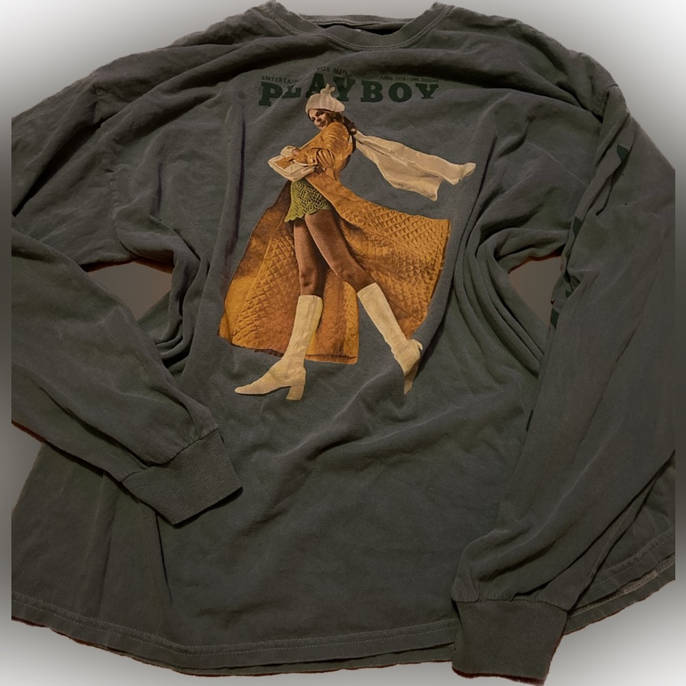 y2k urban outfitters sage green bluish playboy shirt ! size xl